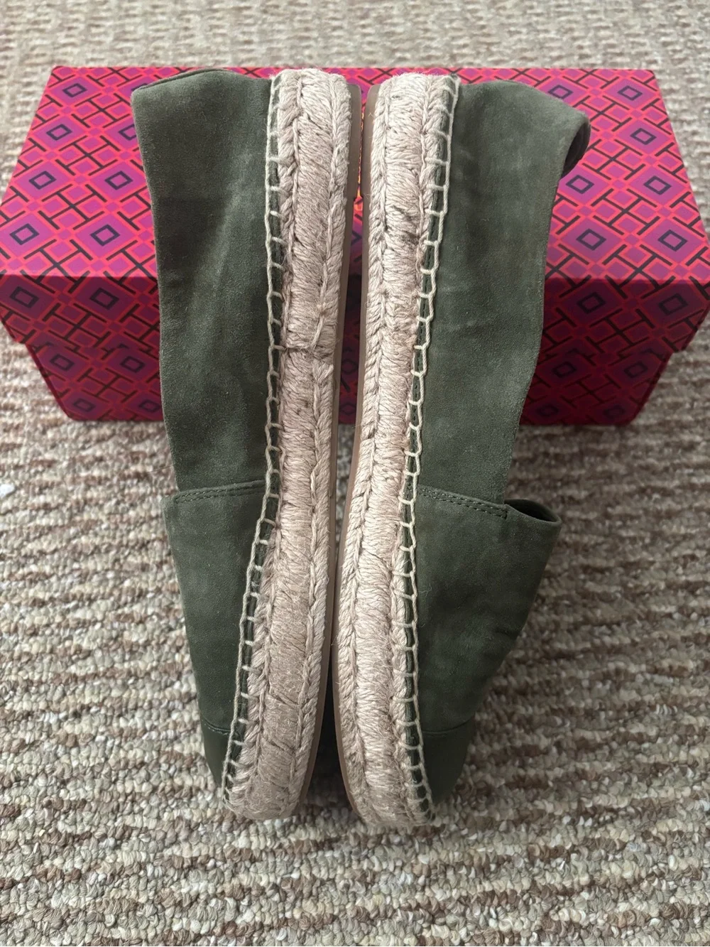 Tory Burch Olive Green Suede Espadrilles